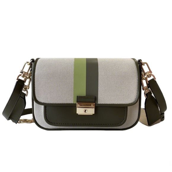 Michael Korssloan Two-Tone Striped Messenger Bag Green - Picture 1 of 10